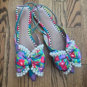Betsey Johnson Camilo white Floral Slingback Flats
